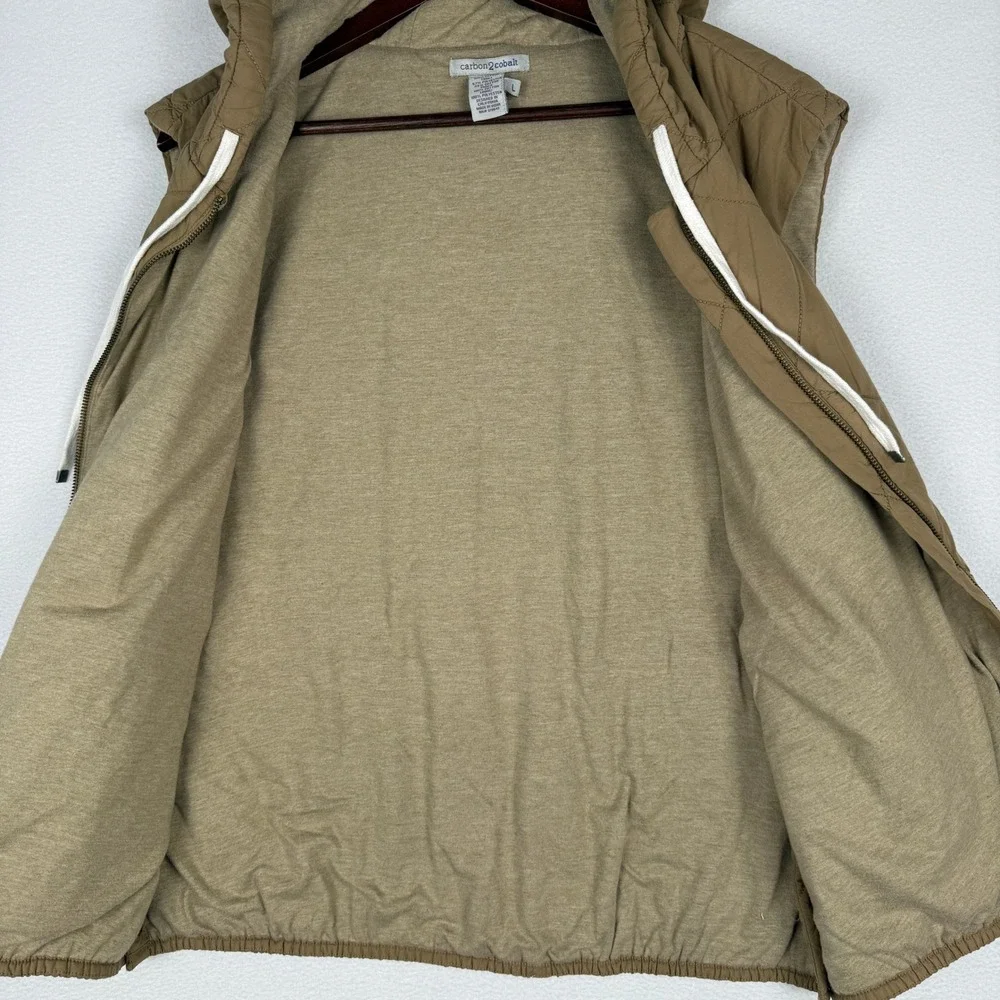 Carbon2Cobalt Beachstone Vest Womens L Camel Brown Quilted Hooded Snap Vent